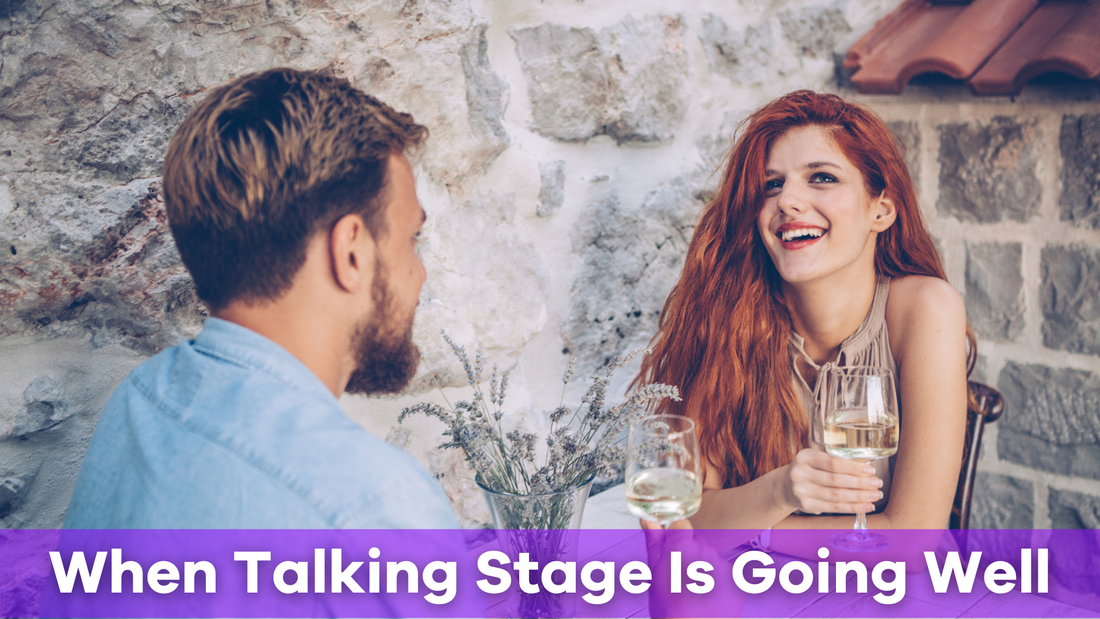 a couple on a date with clear signs the talking stage is going well