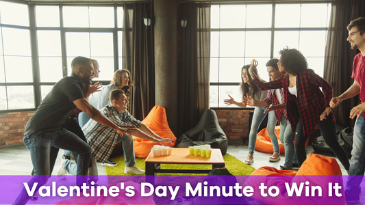 a group of friends playing valentine's day minute to win it games